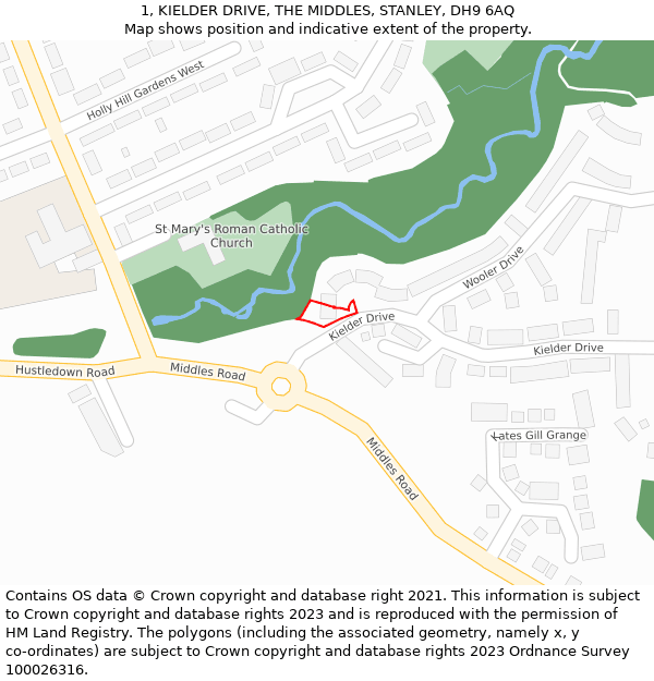 1, KIELDER DRIVE, THE MIDDLES, STANLEY, DH9 6AQ: Location map and indicative extent of plot