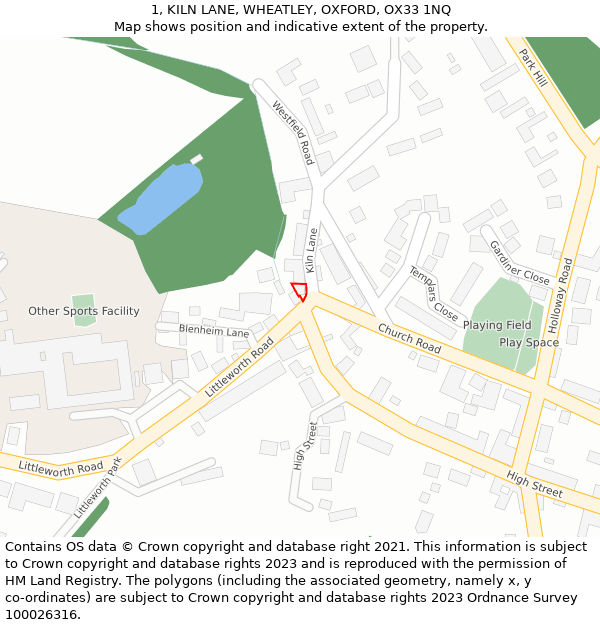 1, KILN LANE, WHEATLEY, OXFORD, OX33 1NQ: Location map and indicative extent of plot