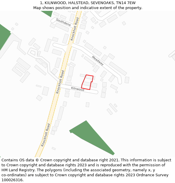1, KILNWOOD, HALSTEAD, SEVENOAKS, TN14 7EW: Location map and indicative extent of plot