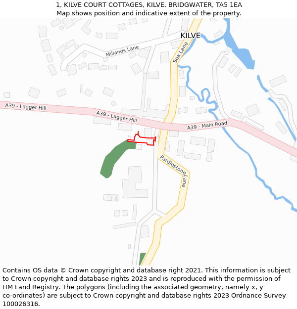 1, KILVE COURT COTTAGES, KILVE, BRIDGWATER, TA5 1EA: Location map and indicative extent of plot