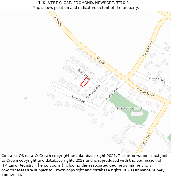 1, KILVERT CLOSE, EDGMOND, NEWPORT, TF10 8LH: Location map and indicative extent of plot