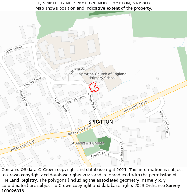 1, KIMBELL LANE, SPRATTON, NORTHAMPTON, NN6 8FD: Location map and indicative extent of plot