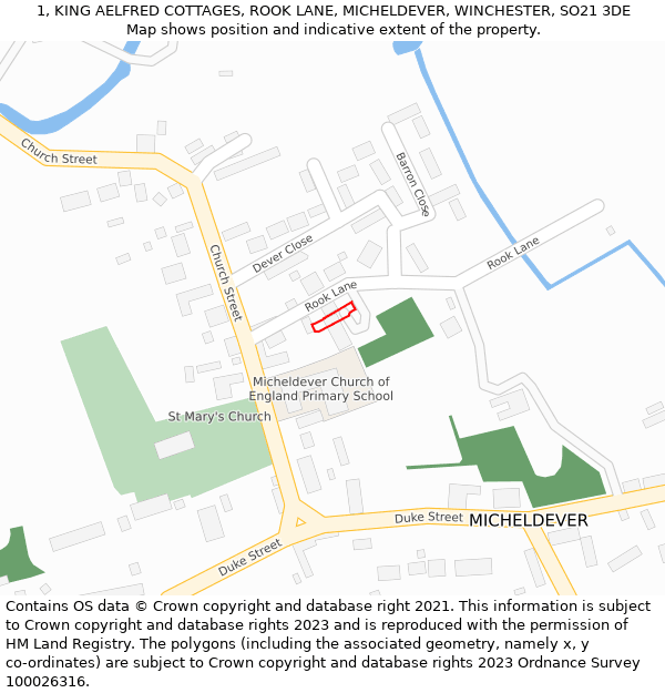 1, KING AELFRED COTTAGES, ROOK LANE, MICHELDEVER, WINCHESTER, SO21 3DE: Location map and indicative extent of plot