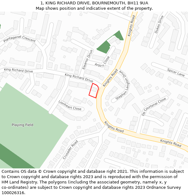 1, KING RICHARD DRIVE, BOURNEMOUTH, BH11 9UA: Location map and indicative extent of plot