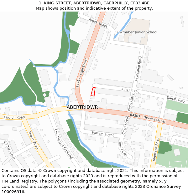 1, KING STREET, ABERTRIDWR, CAERPHILLY, CF83 4BE: Location map and indicative extent of plot