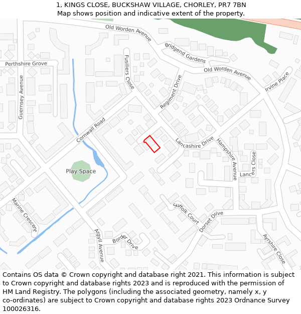 1, KINGS CLOSE, BUCKSHAW VILLAGE, CHORLEY, PR7 7BN: Location map and indicative extent of plot