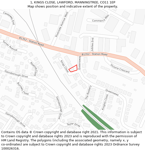 1, KINGS CLOSE, LAWFORD, MANNINGTREE, CO11 1EP: Location map and indicative extent of plot