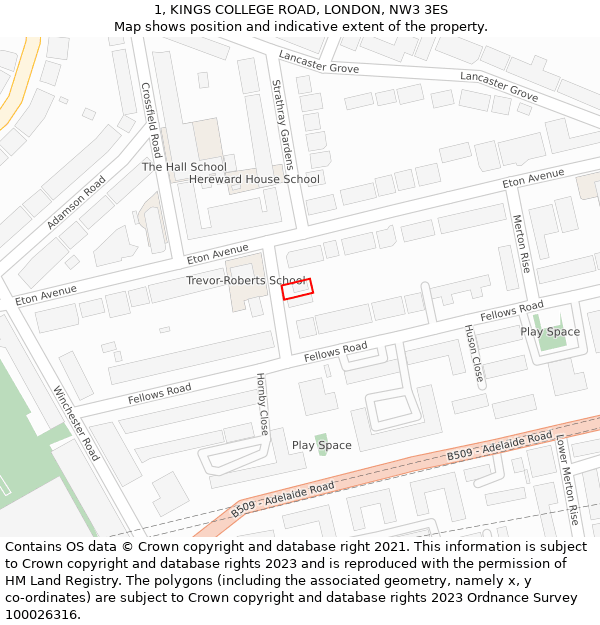 1, KINGS COLLEGE ROAD, LONDON, NW3 3ES: Location map and indicative extent of plot