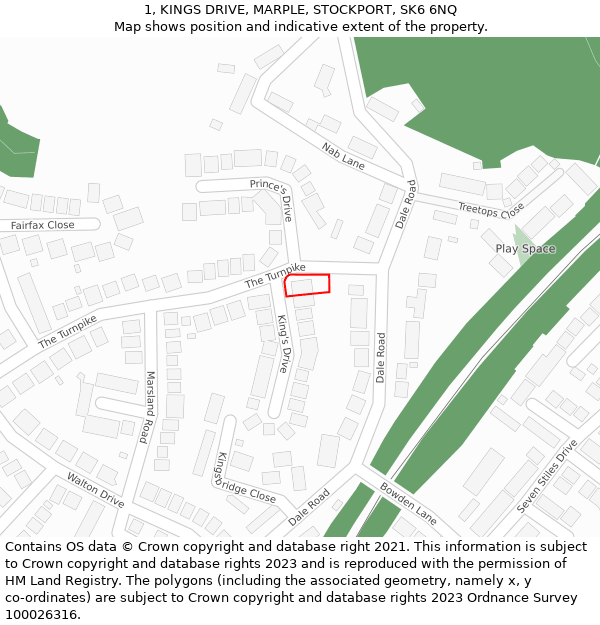 1, KINGS DRIVE, MARPLE, STOCKPORT, SK6 6NQ: Location map and indicative extent of plot