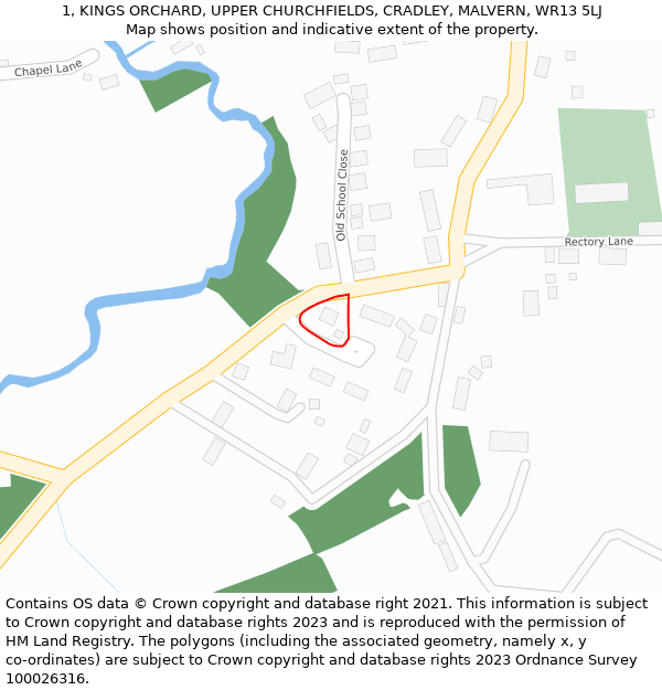 1, KINGS ORCHARD, UPPER CHURCHFIELDS, CRADLEY, MALVERN, WR13 5LJ: Location map and indicative extent of plot