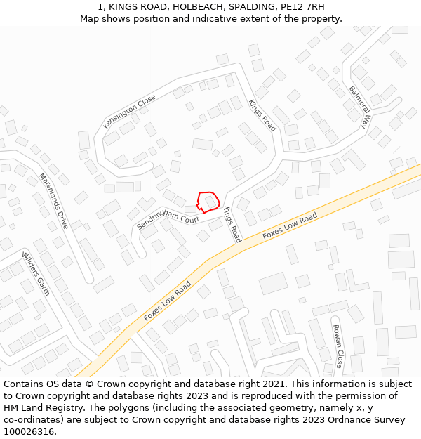 1, KINGS ROAD, HOLBEACH, SPALDING, PE12 7RH: Location map and indicative extent of plot