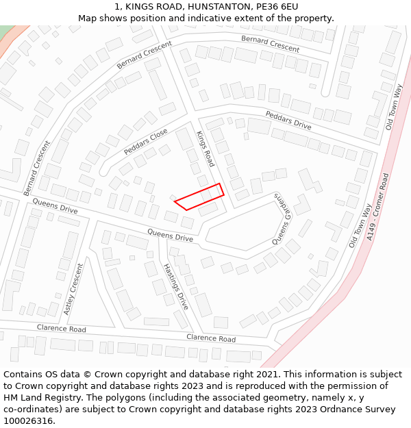 1, KINGS ROAD, HUNSTANTON, PE36 6EU: Location map and indicative extent of plot
