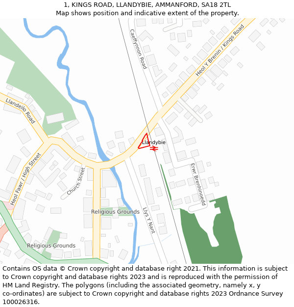 1, KINGS ROAD, LLANDYBIE, AMMANFORD, SA18 2TL: Location map and indicative extent of plot