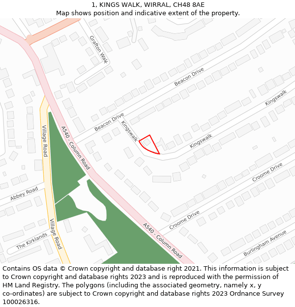 1, KINGS WALK, WIRRAL, CH48 8AE: Location map and indicative extent of plot