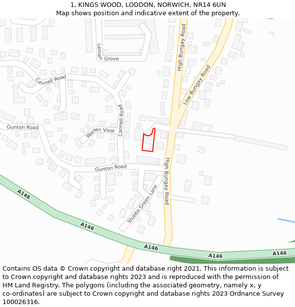 1, KINGS WOOD, LODDON, NORWICH, NR14 6UN: Location map and indicative extent of plot