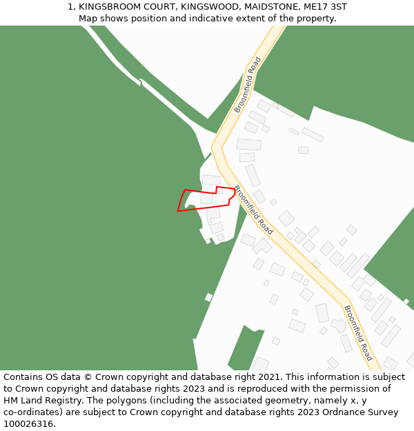 1, KINGSBROOM COURT, KINGSWOOD, MAIDSTONE, ME17 3ST: Location map and indicative extent of plot