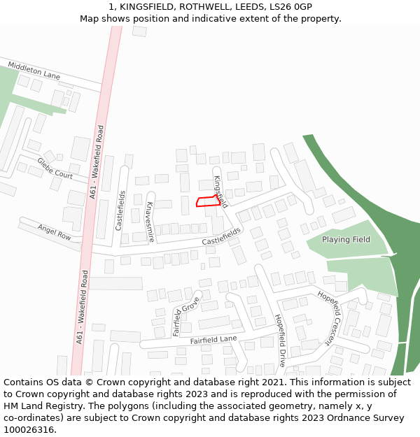 1, KINGSFIELD, ROTHWELL, LEEDS, LS26 0GP: Location map and indicative extent of plot
