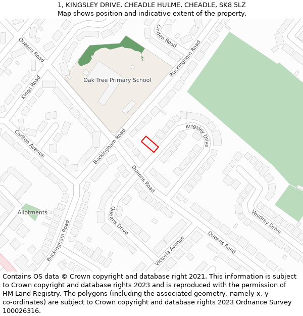 1, KINGSLEY DRIVE, CHEADLE HULME, CHEADLE, SK8 5LZ: Location map and indicative extent of plot