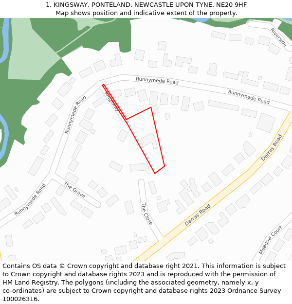 1, KINGSWAY, PONTELAND, NEWCASTLE UPON TYNE, NE20 9HF: Location map and indicative extent of plot