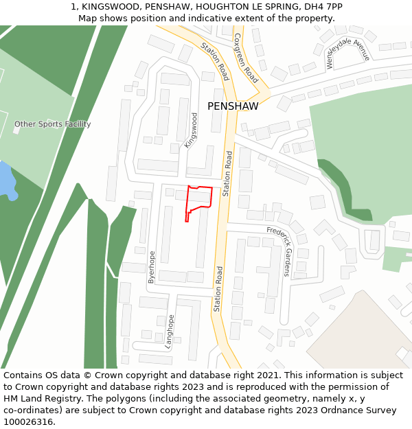 1, KINGSWOOD, PENSHAW, HOUGHTON LE SPRING, DH4 7PP: Location map and indicative extent of plot