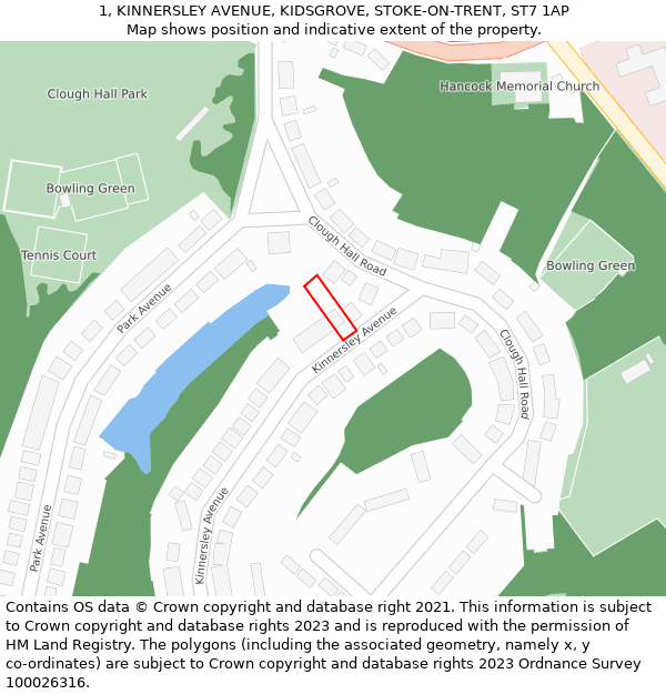 1, KINNERSLEY AVENUE, KIDSGROVE, STOKE-ON-TRENT, ST7 1AP: Location map and indicative extent of plot