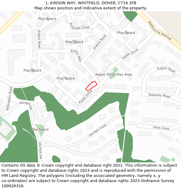 1, KINSON WAY, WHITFIELD, DOVER, CT16 2FB: Location map and indicative extent of plot