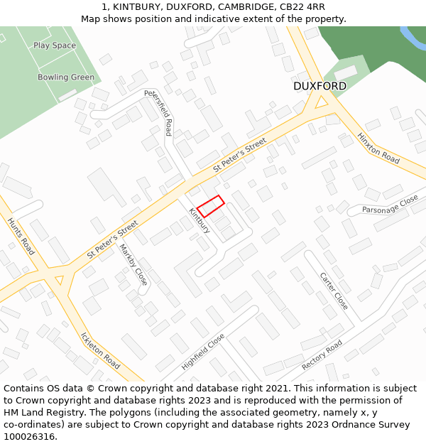 1, KINTBURY, DUXFORD, CAMBRIDGE, CB22 4RR: Location map and indicative extent of plot