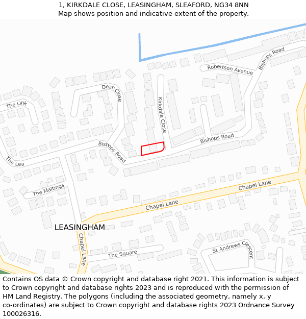 1, KIRKDALE CLOSE, LEASINGHAM, SLEAFORD, NG34 8NN: Location map and indicative extent of plot