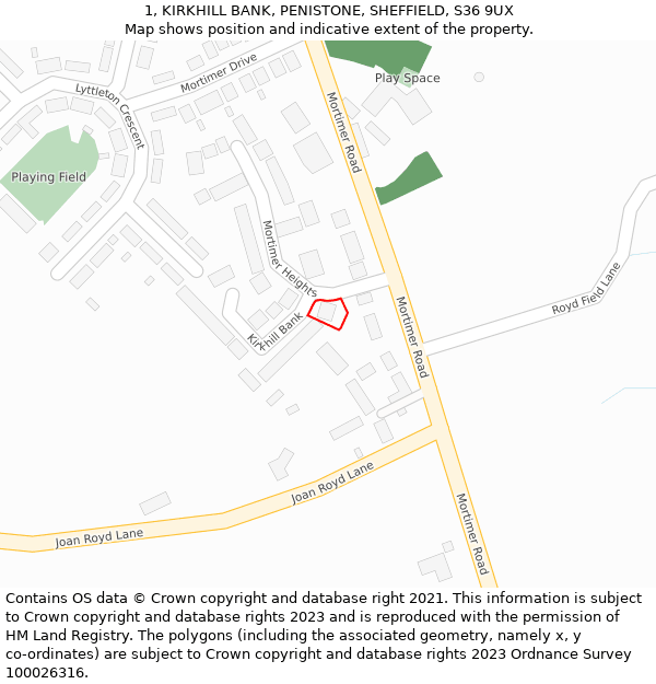 1, KIRKHILL BANK, PENISTONE, SHEFFIELD, S36 9UX: Location map and indicative extent of plot