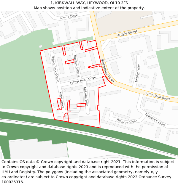 1, KIRKWALL WAY, HEYWOOD, OL10 3FS: Location map and indicative extent of plot