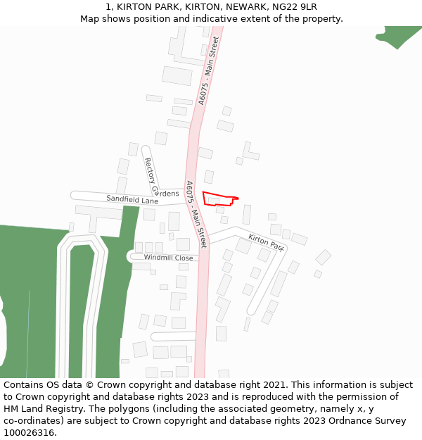 1, KIRTON PARK, KIRTON, NEWARK, NG22 9LR: Location map and indicative extent of plot