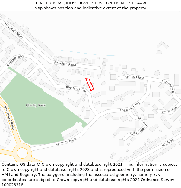 1, KITE GROVE, KIDSGROVE, STOKE-ON-TRENT, ST7 4XW: Location map and indicative extent of plot