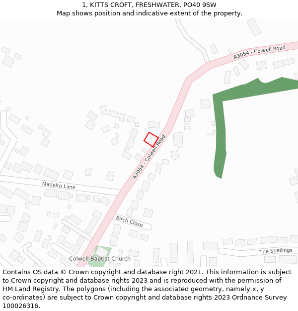 1, KITTS CROFT, FRESHWATER, PO40 9SW: Location map and indicative extent of plot
