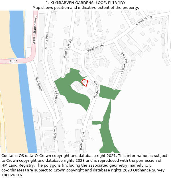 1, KLYMIARVEN GARDENS, LOOE, PL13 1DY: Location map and indicative extent of plot