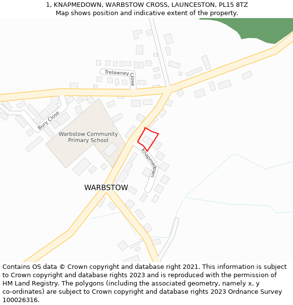 1, KNAPMEDOWN, WARBSTOW CROSS, LAUNCESTON, PL15 8TZ: Location map and indicative extent of plot