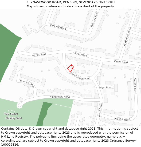 1, KNAVEWOOD ROAD, KEMSING, SEVENOAKS, TN15 6RH: Location map and indicative extent of plot