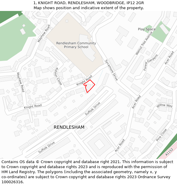 1, KNIGHT ROAD, RENDLESHAM, WOODBRIDGE, IP12 2GR: Location map and indicative extent of plot
