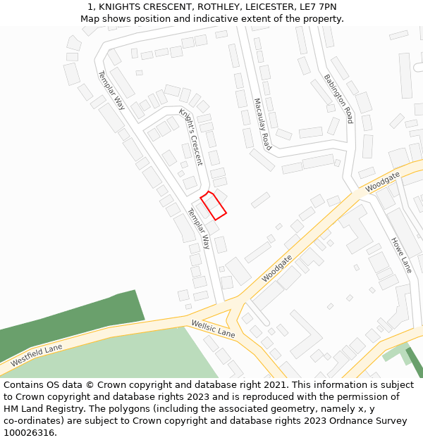 1, KNIGHTS CRESCENT, ROTHLEY, LEICESTER, LE7 7PN: Location map and indicative extent of plot