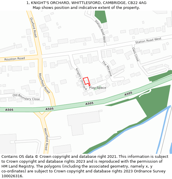 1, KNIGHT'S ORCHARD, WHITTLESFORD, CAMBRIDGE, CB22 4AG: Location map and indicative extent of plot