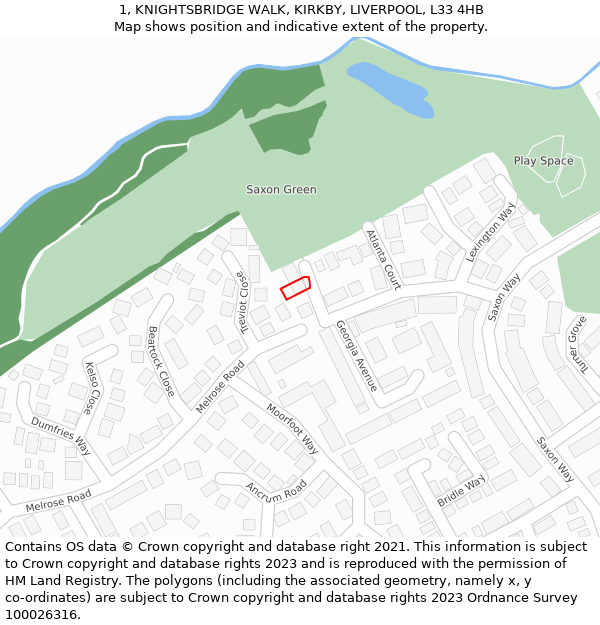 1, KNIGHTSBRIDGE WALK, KIRKBY, LIVERPOOL, L33 4HB: Location map and indicative extent of plot