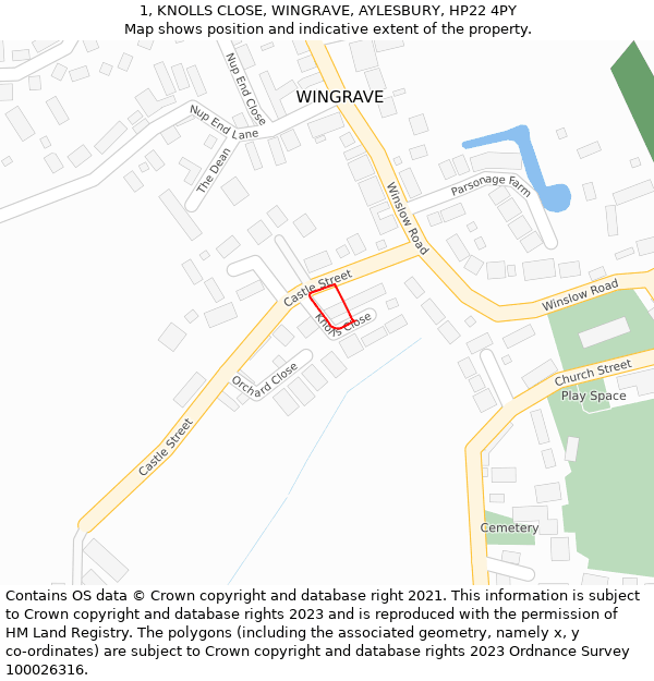 1, KNOLLS CLOSE, WINGRAVE, AYLESBURY, HP22 4PY: Location map and indicative extent of plot