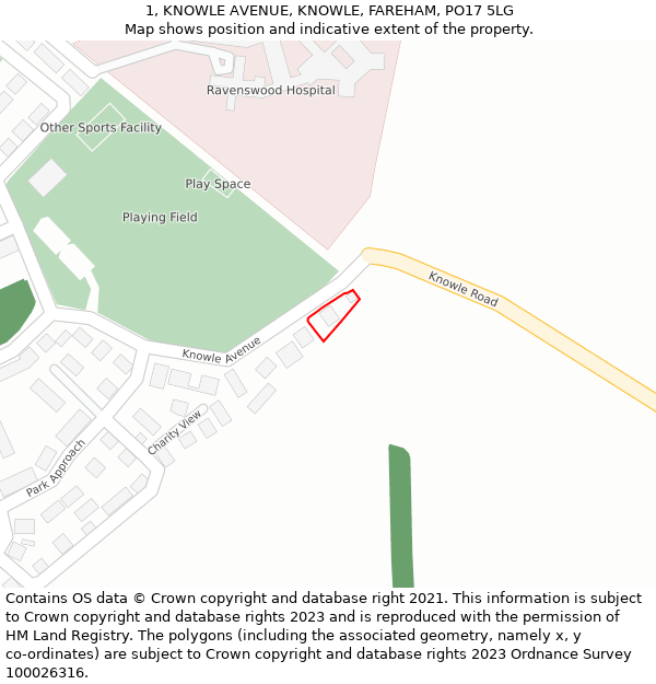 1, KNOWLE AVENUE, KNOWLE, FAREHAM, PO17 5LG: Location map and indicative extent of plot