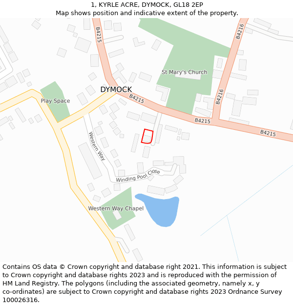 1, KYRLE ACRE, DYMOCK, GL18 2EP: Location map and indicative extent of plot