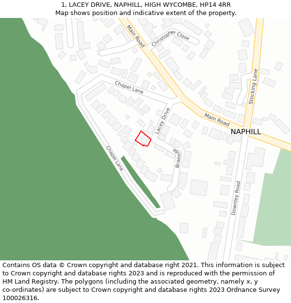 1, LACEY DRIVE, NAPHILL, HIGH WYCOMBE, HP14 4RR: Location map and indicative extent of plot