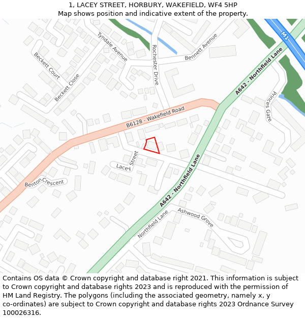 1, LACEY STREET, HORBURY, WAKEFIELD, WF4 5HP: Location map and indicative extent of plot