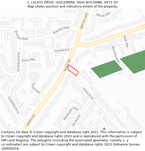 1, LACEYS DRIVE, HAZLEMERE, HIGH WYCOMBE, HP15 7JY: Location map and indicative extent of plot