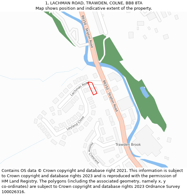 1, LACHMAN ROAD, TRAWDEN, COLNE, BB8 8TA: Location map and indicative extent of plot