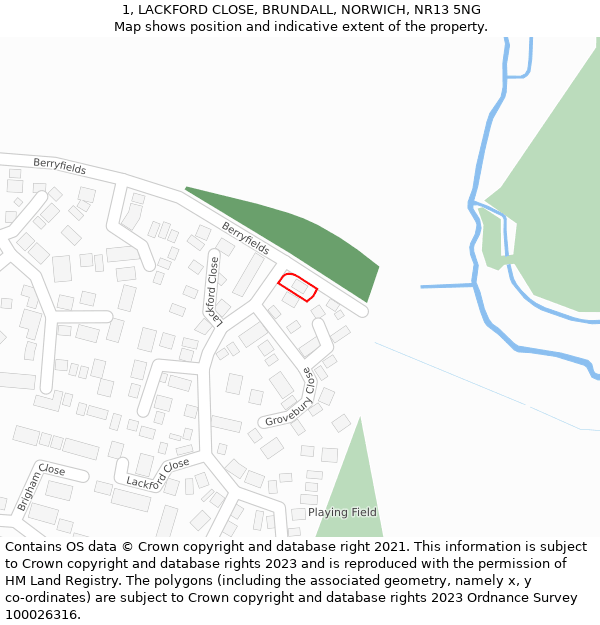 1, LACKFORD CLOSE, BRUNDALL, NORWICH, NR13 5NG: Location map and indicative extent of plot