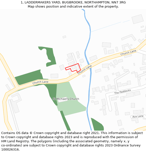 1, LADDERMAKERS YARD, BUGBROOKE, NORTHAMPTON, NN7 3RG: Location map and indicative extent of plot
