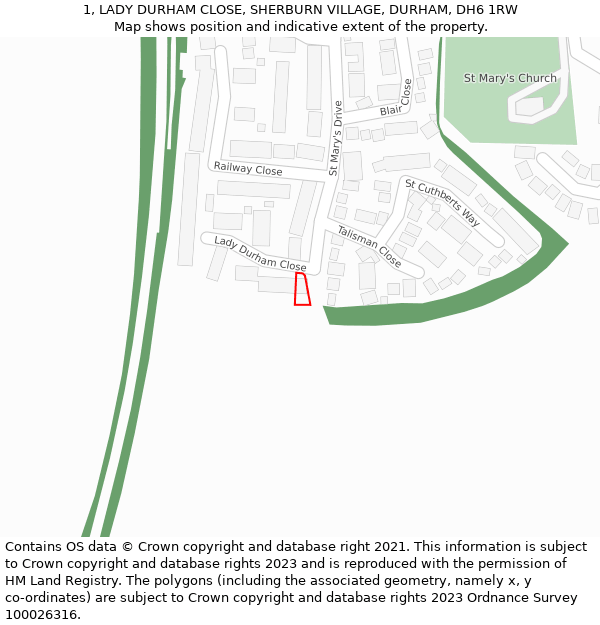 1, LADY DURHAM CLOSE, SHERBURN VILLAGE, DURHAM, DH6 1RW: Location map and indicative extent of plot